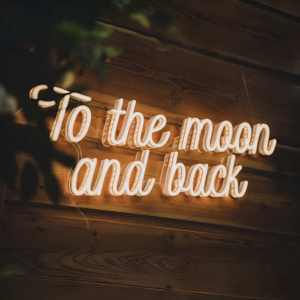 Neon LED o treści "To the moon and back" 3