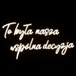 Neon LED o treści "To była nasza wspólna decyzja"